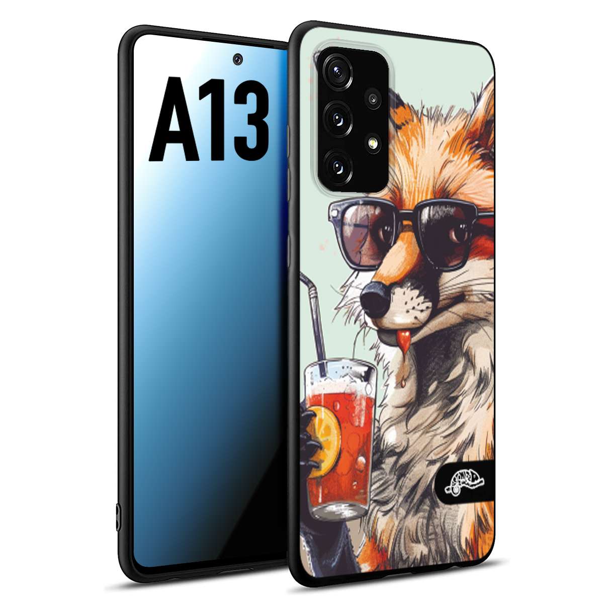 CUSTOMIZZA - Custodia cover nera morbida in tpu compatibile per Samsung A13 estate disegnata cocktails animali simpatici fox volpe negroni