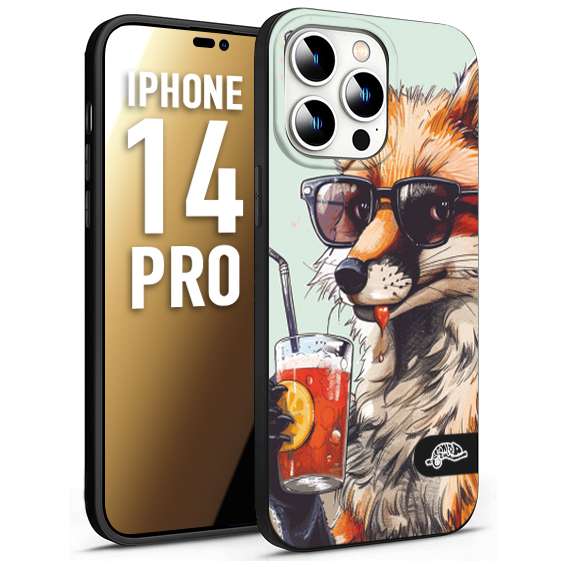 CUSTOMIZZA - Custodia cover nera morbida in tpu compatibile per iPhone 14 PRO estate disegnata cocktails animali simpatici fox volpe negroni