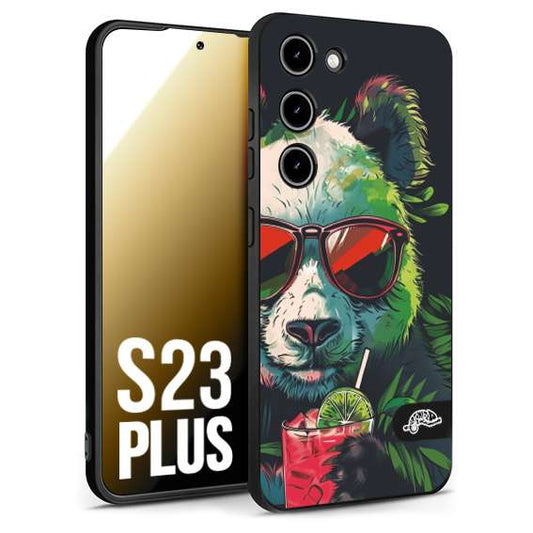 CUSTOMIZZA - Custodia cover nera morbida in tpu compatibile per Samsung S23 PLUS estate disegnata cocktails animali simpatici panda mojito