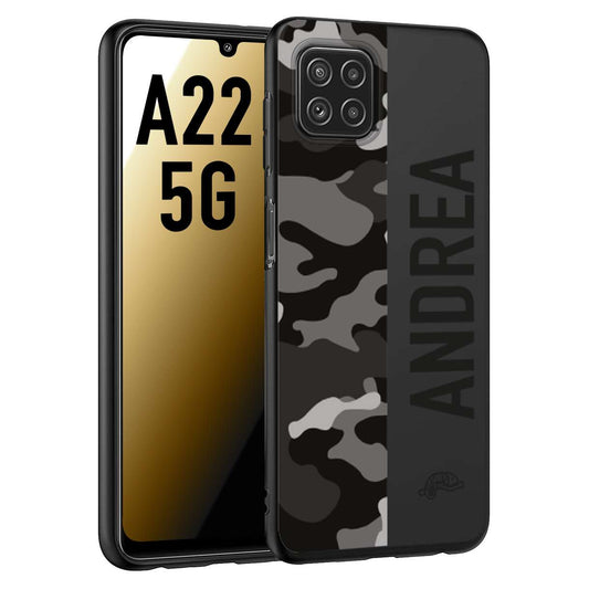 CUSTOMIZZA - Custodia cover nera morbida in tpu compatibile per Samsung A22 5G camouflage mimetico militare personalizzata nome