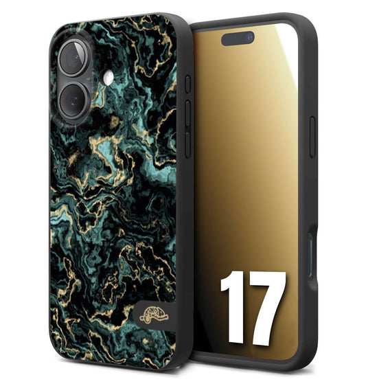 CUSTOMIZZA - Custodia cover nera morbida in tpu compatibile per iPhone 17 effetto marmo marble verde green venature dorato pietra