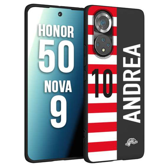 CUSTOMIZZA - Custodia cover nera morbida in tpu compatibile per Huawei Nova 9 - Honor 50 personalizzata calcio football nome e numero calciatori bianco rossa