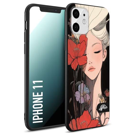CUSTOMIZZA - Custodia cover nera morbida in tpu compatibile per iPhone 11 woman flower Fantasia Floreale Design Donna e Fiori, Retro Artistico