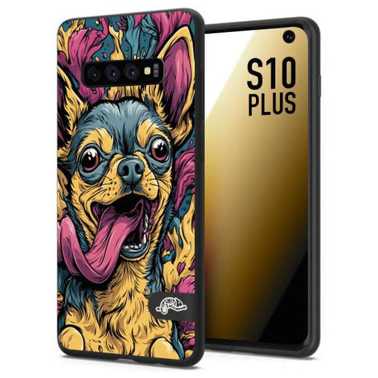 CUSTOMIZZA - Custodia cover nera morbida in tpu compatibile per Samsung S10 PLUS Chihuahua illustrazione cane pop art cane street art cartone animato