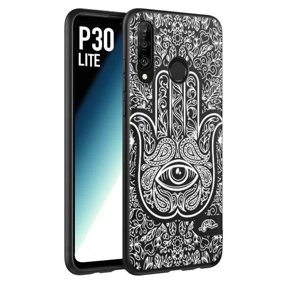 CUSTOMIZZA - Custodia cover nera morbida in tpu compatibile per Huawei P30 LITE mano di fatima effetto rilievo mandala donna