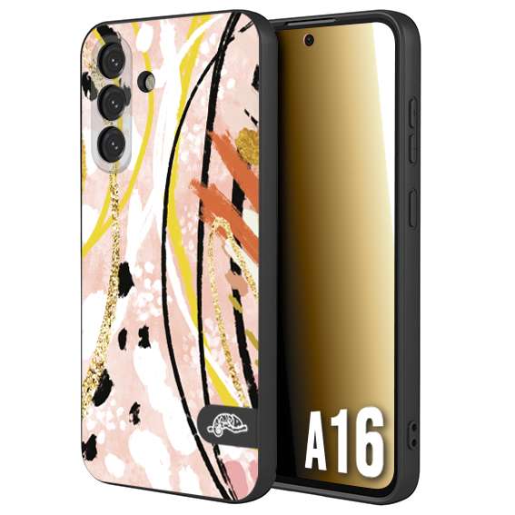 CUSTOMIZZA - Custodia cover nera morbida in tpu compatibile per Samsung A16 fiori astratti donna zebrato leopardato fantasia dorata gialla rosa colorata