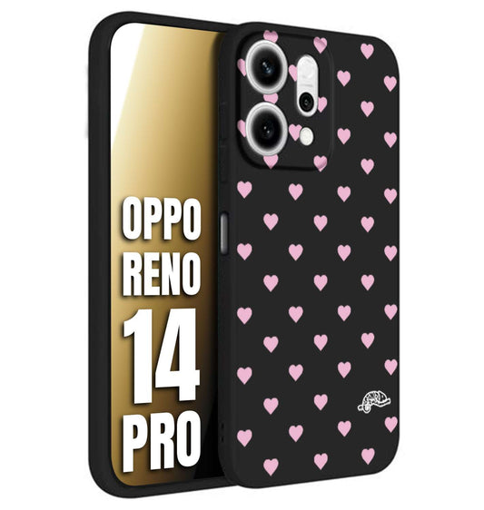 CUSTOMIZZA - Custodia cover nera morbida in tpu compatibile per Oppo Reno 14 PRO cuori pois rosa su nero donna pin up vintage