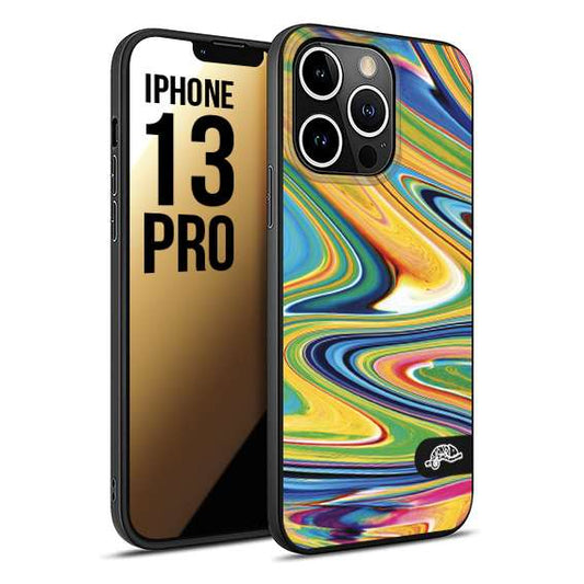 CUSTOMIZZA - Custodia cover nera morbida in tpu compatibile per iPhone 13 PRO colorata fantasia vortice marmo arcobaleno gialla verde blu
