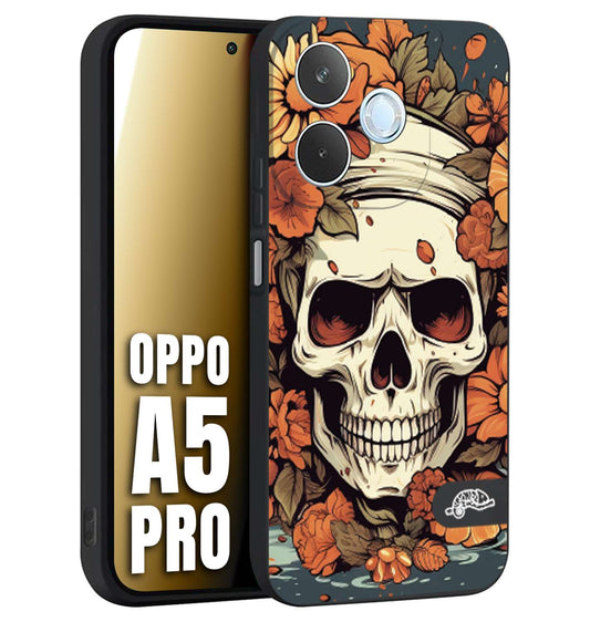 CUSTOMIZZA - Custodia cover nera morbida in tpu compatibile per Oppo A5 PRO teschio skull flowers fiori tattoo disegnato alta definizione