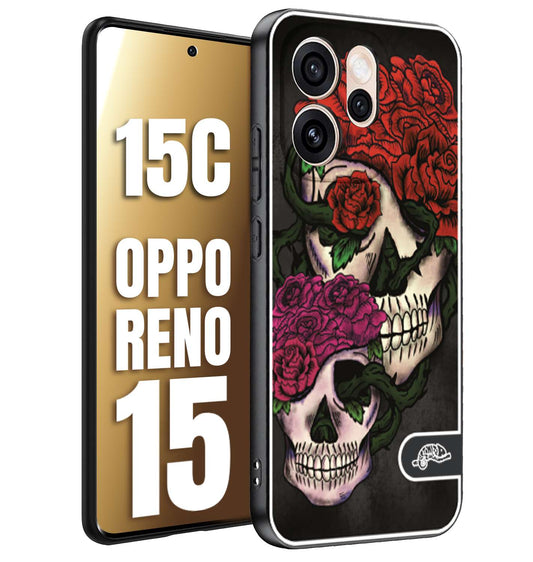 CUSTOMIZZA - Custodia cover nera morbida in tpu compatibile per Oppo Reno 15 - Reno 15Cteschi e rose rosse fucsia skull and roses