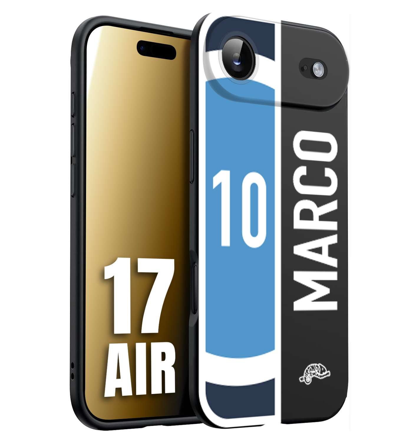 CUSTOMIZZA - Custodia cover nera morbida in tpu compatibile per iPhone 17 AIR personalizzata calcio football nome e numero calciatori biancoazzurri bianco celesti