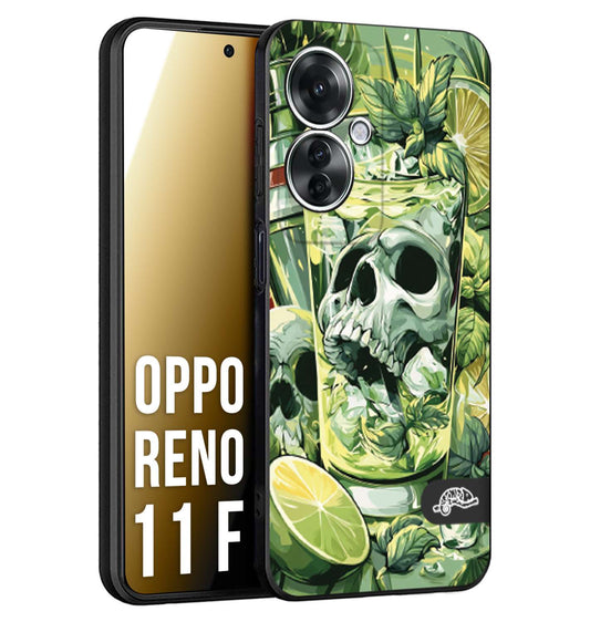 CUSTOMIZZA - Custodia cover nera morbida in tpu compatibile per Oppo Reno 11 F 5G Mojito cocktail teschio illustrazione drink lime menta ghiacci tropicale street art