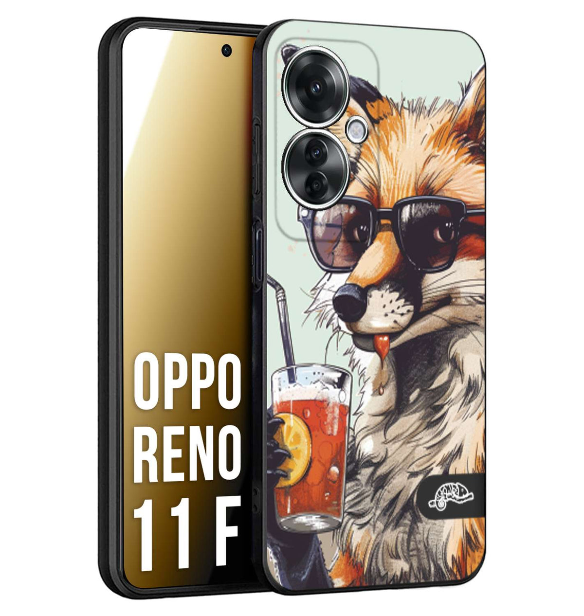 CUSTOMIZZA - Custodia cover nera morbida in tpu compatibile per Oppo Reno 11 F 5G estate disegnata cocktails animali simpatici fox volpe negroni