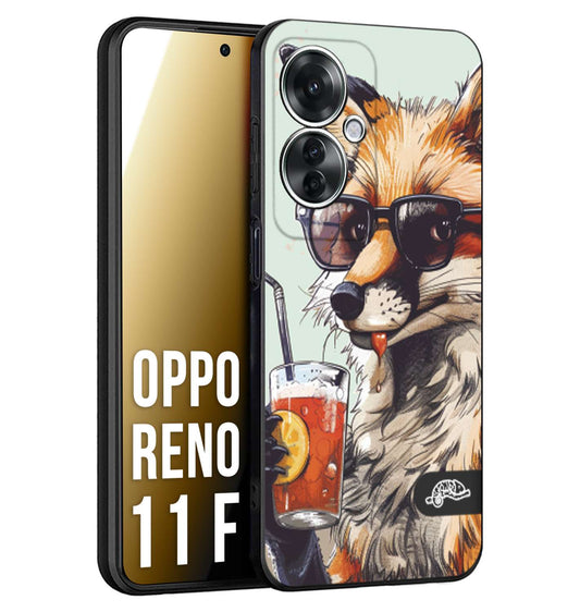 CUSTOMIZZA - Custodia cover nera morbida in tpu compatibile per Oppo Reno 11 F 5G estate disegnata cocktails animali simpatici fox volpe negroni
