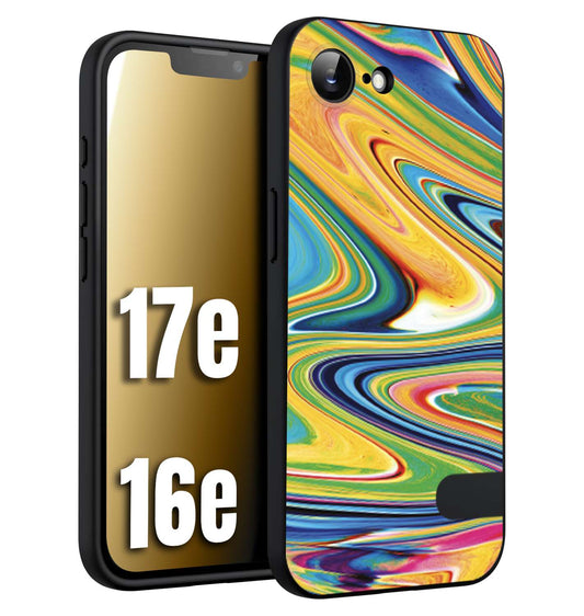 CUSTOMIZZA - Custodia cover nera morbida in tpu compatibile per iPhone 16E - 17E colorata fantasia vortice marmo arcobaleno gialla verde blu