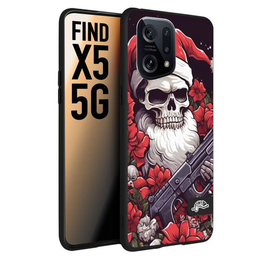 CUSTOMIZZA - Custodia cover nera morbida in tpu compatibile per Oppo Find X5 teschio natale santa claus fiori tattoo disegnato