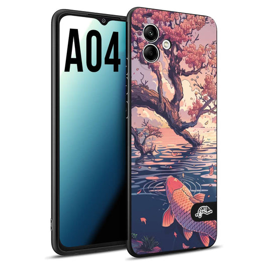 CUSTOMIZZA - Custodia cover nera morbida in tpu compatibile per Samsung A04 giapponese lago carpa koi rosa con foglie d'acero disegnata tattoo