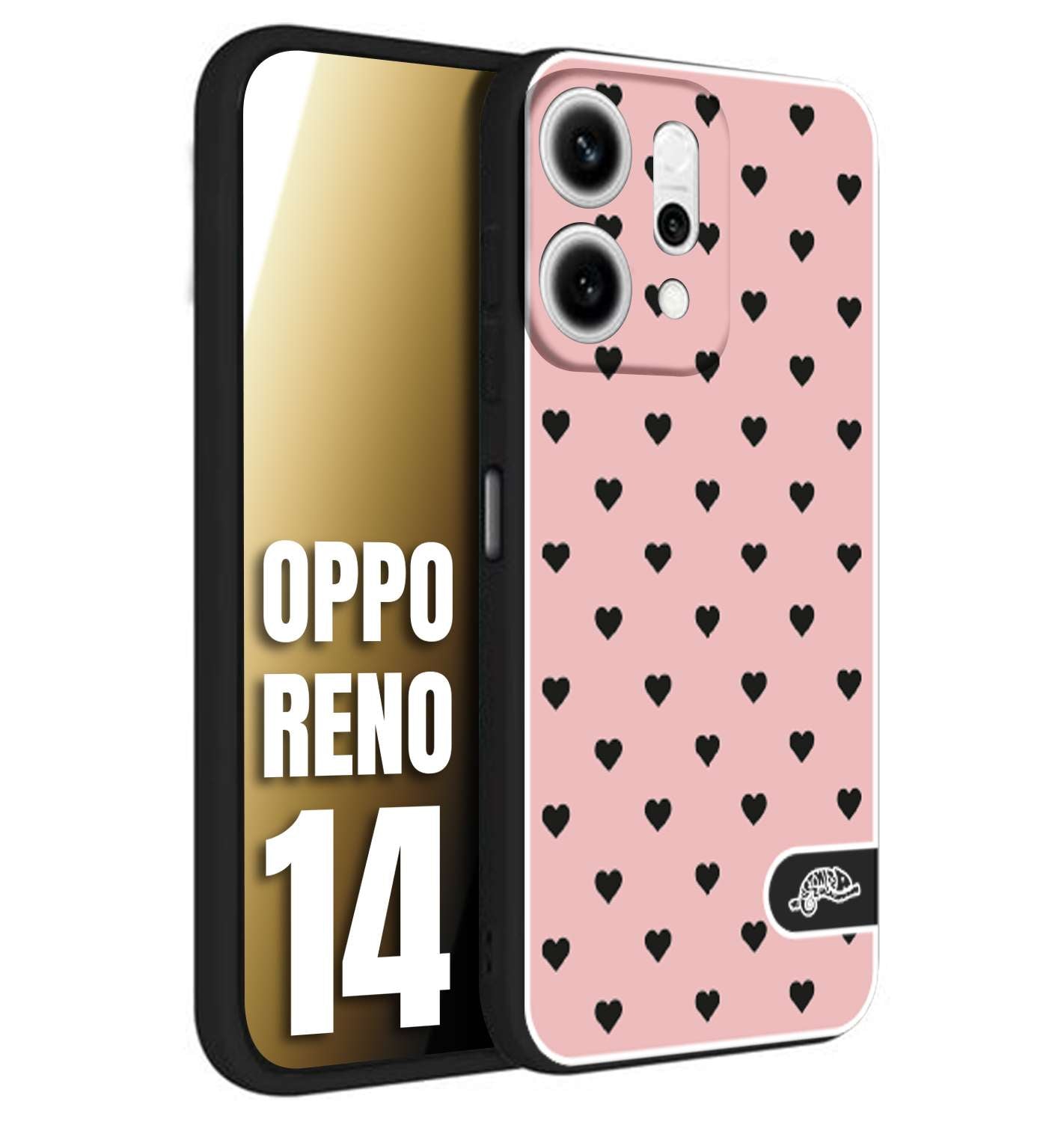 CUSTOMIZZA - Custodia cover nera morbida in tpu compatibile per Oppo Reno 14 cuori pois rosa donna pin up vintage