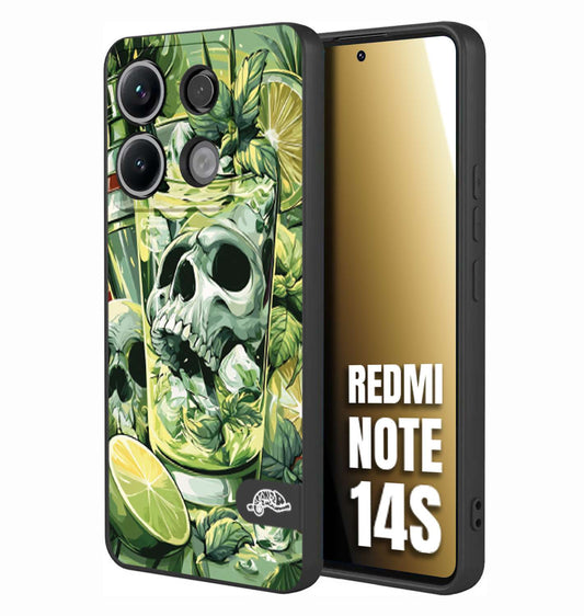 CUSTOMIZZA - Custodia cover nera morbida in tpu compatibile per Xiaomi Redmi Note 14S Mojito cocktail teschio illustrazione drink lime menta ghiacci tropicale street art