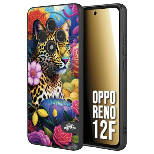 CUSTOMIZZA - Custodia cover nera morbida in tpu compatibile per Oppo Reno 12F astratti donna flower fantasia leopardo ghepardo animali colorati