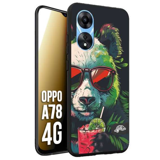 CUSTOMIZZA - Custodia cover nera morbida in tpu compatibile per Oppo A78 4G estate disegnata cocktails animali simpatici panda mojito