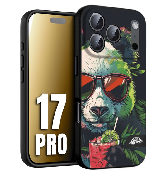 CUSTOMIZZA - Custodia cover nera morbida in tpu compatibile per iPhone 17 PRO estate disegnata cocktails animali simpatici panda mojito