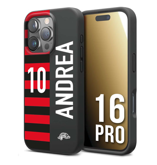 CUSTOMIZZA - Custodia cover nera morbida in tpu compatibile per iPhone 16 PRO personalizzata calcio football nome e numero calciatori rossonera