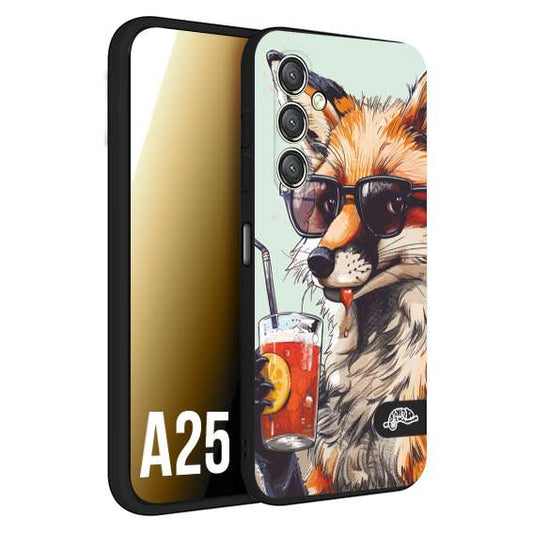 CUSTOMIZZA - Custodia cover nera morbida in tpu compatibile per Samsung A25 estate disegnata cocktails animali simpatici fox volpe negroni