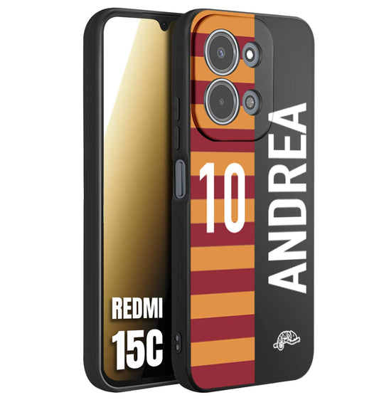 CUSTOMIZZA - Custodia cover nera morbida in tpu compatibile per Xiaomi Redmi 15C personalizzata calcio football nome e numero calciatori giallo rossi