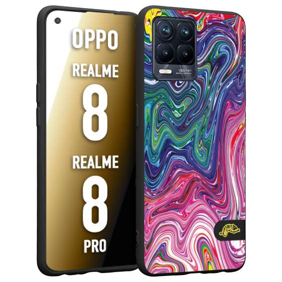 CUSTOMIZZA - Custodia cover nera morbida in tpu compatibile per Oppo Realme 8 - 8 PRO colorata fantasia vortice marmo arcobaleno rosa blu fucsia