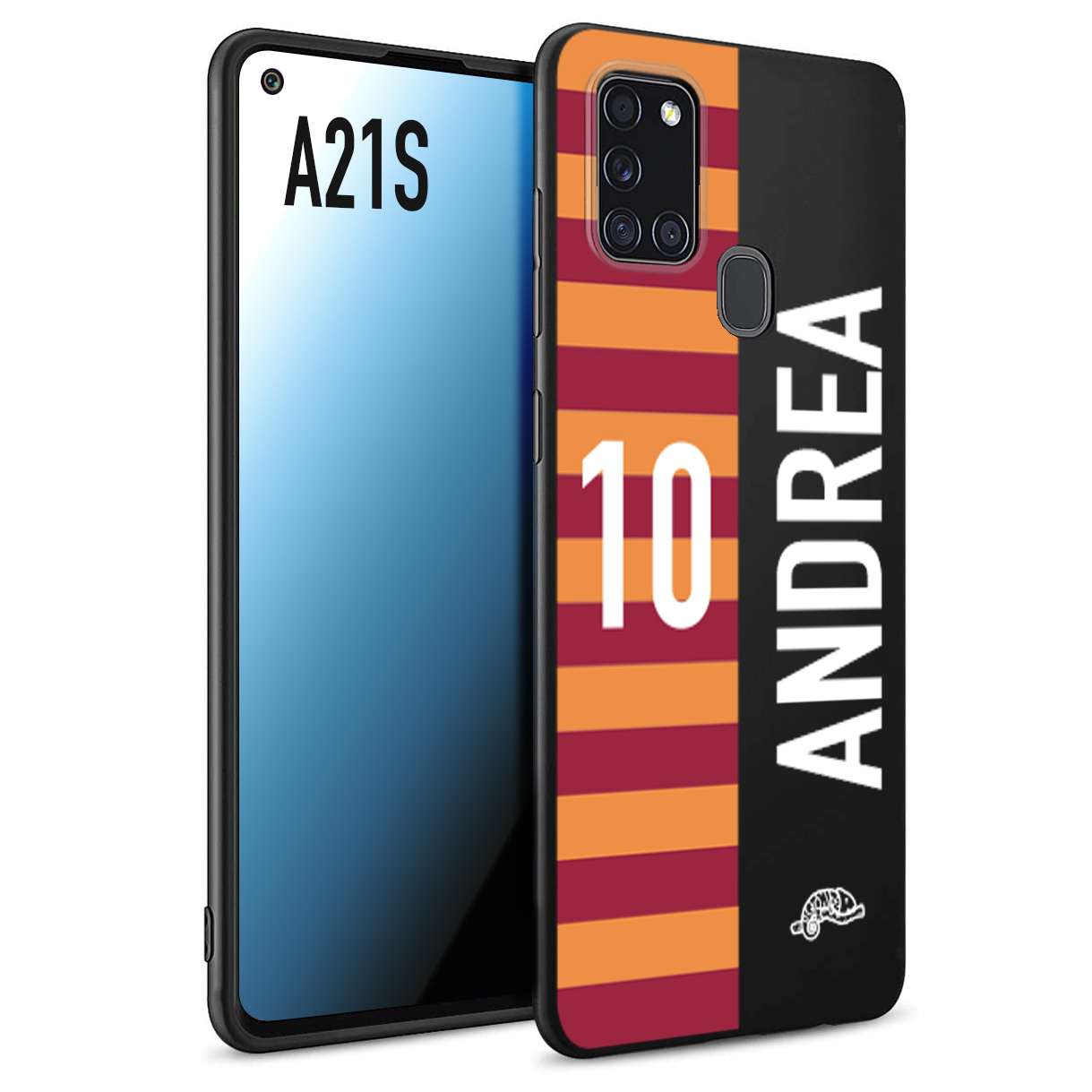 CUSTOMIZZA - Custodia cover nera morbida in tpu compatibile per Samsung A21S personalizzata calcio football nome e numero calciatori giallo rossi