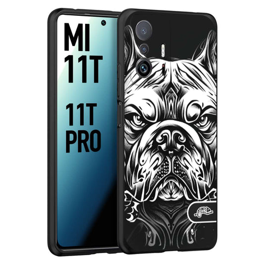 CUSTOMIZZA - Custodia cover nera morbida in tpu compatibile per Xiaomi Mi 11T - Mi 11T PRO bulldog bianco a rilievo disegnato tattoo tatuaggio