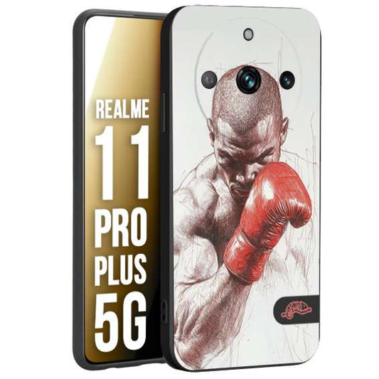 CUSTOMIZZA - Custodia cover nera morbida in tpu compatibile per Realme 11 PRO PLUS 5G pugilato pugili disegno tattoo guantoni box sport primo piano