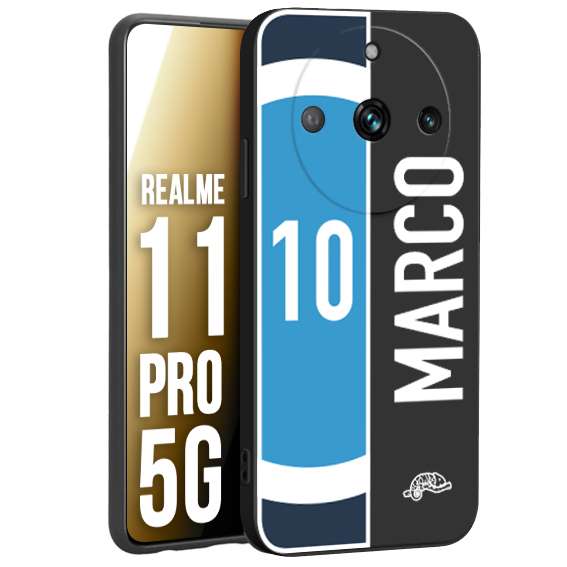 CUSTOMIZZA - Custodia cover nera morbida in tpu compatibile per Oppo Realme 11 PRO 5G personalizzata calcio football nome e numero calciatori biancoazzurri bianco celesti