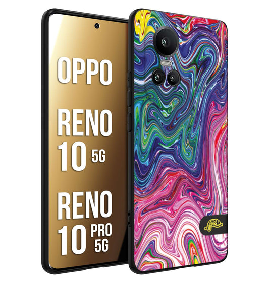 CUSTOMIZZA - Custodia cover nera morbida in tpu compatibile per Oppo Reno 10 5G - 10 PRO 5G colorata fantasia vortice marmo arcobaleno rosa blu fucsia