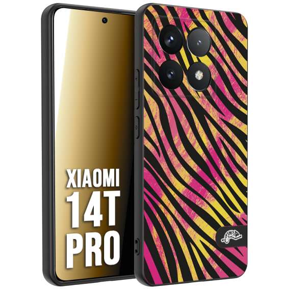 CUSTOMIZZA - Custodia cover nera morbida in tpu compatibile per Xiaomi 14T PRO zebrata maculata a rilievo soft touch donna fucsia gialla