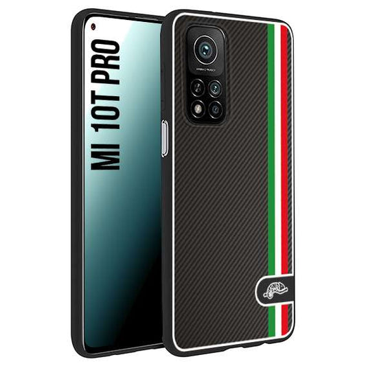 CUSTOMIZZA - Custodia cover nera morbida in tpu compatibile per Xiaomi Mi 10T PRO effetto fibra di carbonio bandiera Italia made in Italy