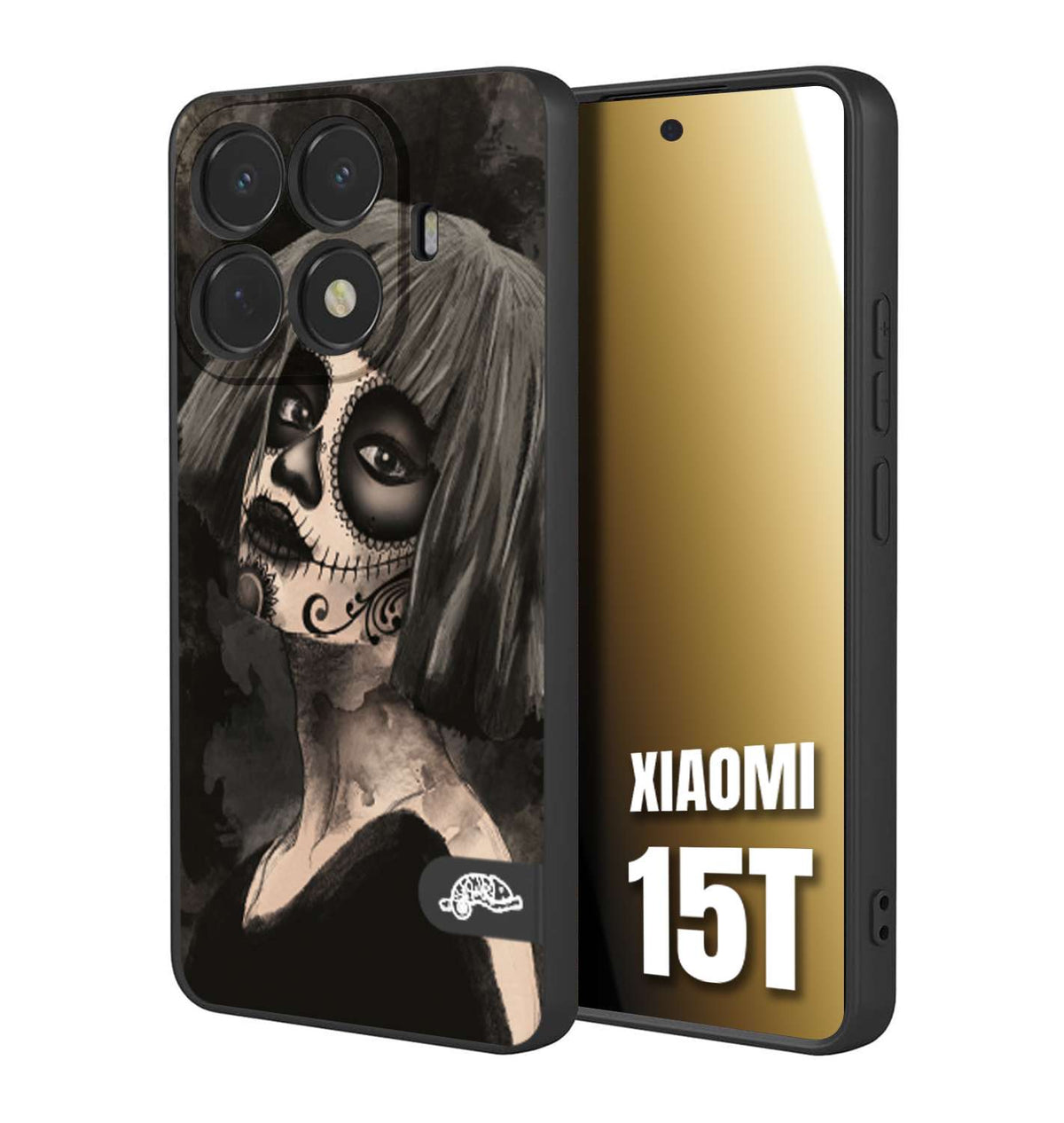 CUSTOMIZZA - Custodia cover nera morbida in tpu compatibile per Xiaomi 15T chicana messicana dea de la muerte donna santa tattoo disegnata
