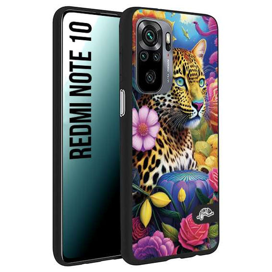 CUSTOMIZZA - Custodia cover nera morbida in tpu compatibile per Xiaomi Redmi Note 10 astratti donna flower fantasia leopardo ghepardo animali colorati