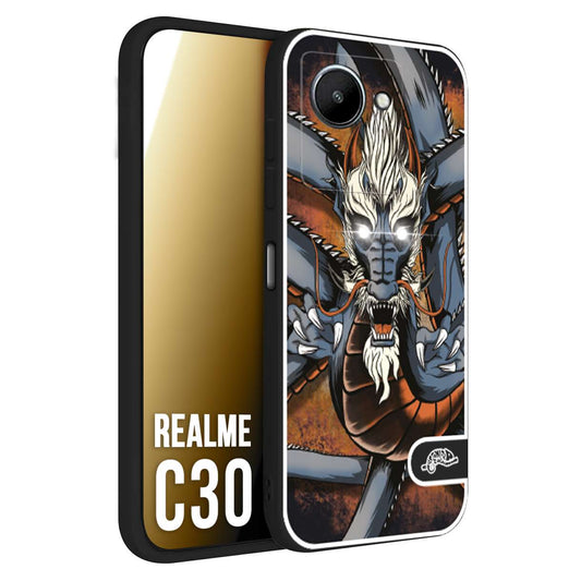 CUSTOMIZZA - Custodia cover nera morbida in tpu compatibile per Realme C30 drago giapponese tattoo japan dragon