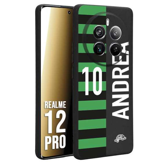 CUSTOMIZZA - Custodia cover nera morbida in tpu compatibile per Realme 12 PRO personalizzata calcio football nome e numero calciatori neroverde