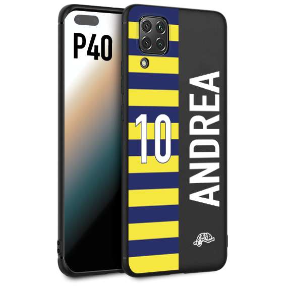 CUSTOMIZZA - Custodia cover nera morbida in tpu compatibile per Huawei P40 personalizzata calcio football nome e numero calciatori giallo blu