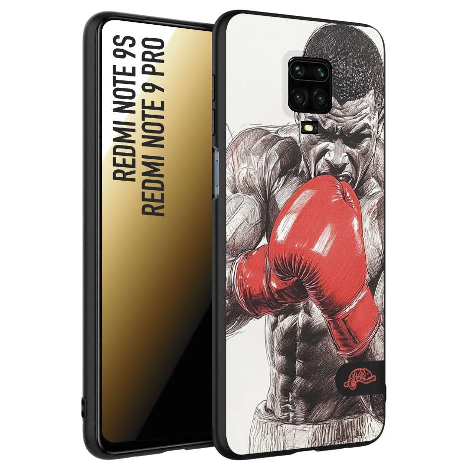 CUSTOMIZZA - Custodia cover nera morbida in tpu compatibile per Xiaomi Redmi Note 9S - Note 9 PRO pugilato pugili disegno tattoo guantoni box pesi massimi gancio