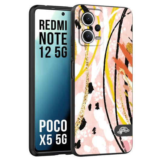 CUSTOMIZZA - Custodia cover nera morbida in tpu compatibile per Xiaomi Redmi Note 12 5G - POCO X5 5G fiori astratti donna zebrato leopardato fantasia dorata gialla rosa colorata