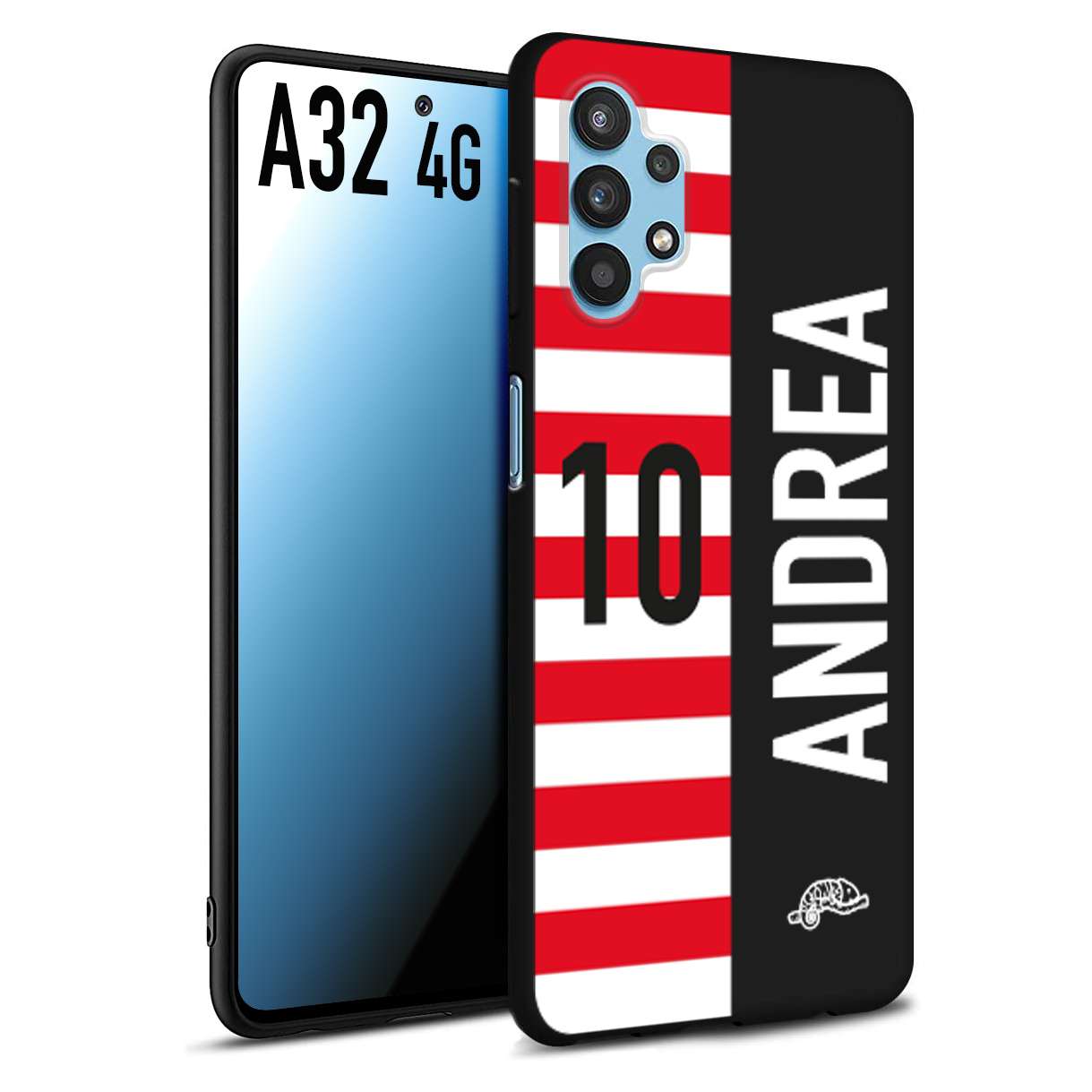 CUSTOMIZZA - Custodia cover nera morbida in tpu compatibile per Samsung A32 4G personalizzata calcio football nome e numero calciatori bianco rossa