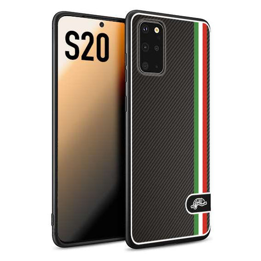 CUSTOMIZZA - Custodia cover nera morbida in tpu compatibile per Samsung S20 effetto fibra di carbonio bandiera Italia made in Italy