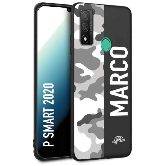 CUSTOMIZZA - Custodia cover nera morbida in tpu compatibile per Huawei P Smart 2020 camouflage mimetico militare personalizzata nome bianco