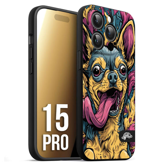 CUSTOMIZZA - Custodia cover nera morbida in tpu compatibile per iPhone 15 PRO Chihuahua illustrazione cane pop art cane street art cartone animato