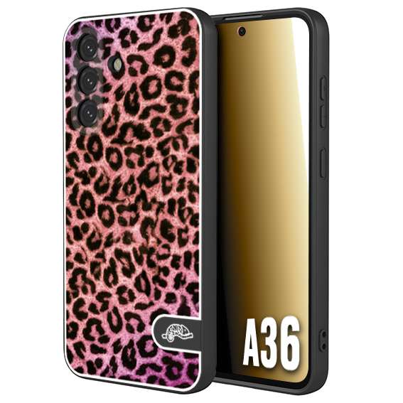 CUSTOMIZZA - Custodia cover nera morbida in tpu compatibile per Samsung A36 leopardato maculato donna rosa leopard