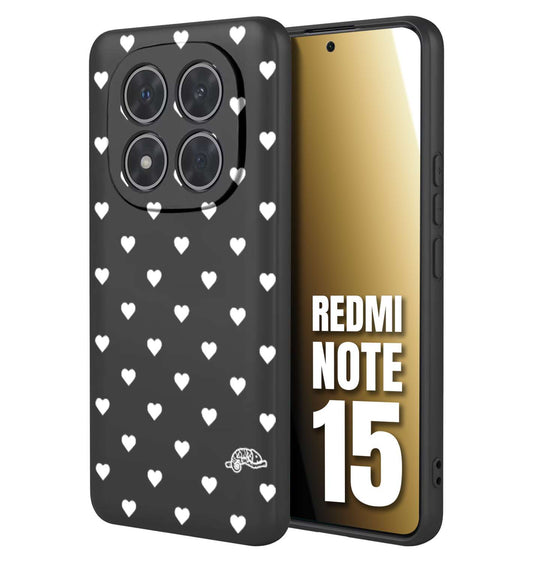 CUSTOMIZZA - Custodia cover nera morbida in tpu compatibile per Xiaomi Redmi Note 15 cuori pois bianchi donna pin up vintage